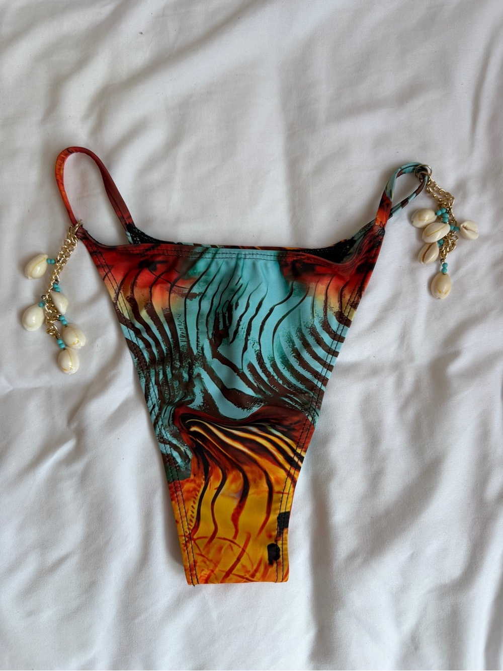 Tropical Shell-Accent Bikini Bottom - Turquoise & Rust - Picture 3 of 3